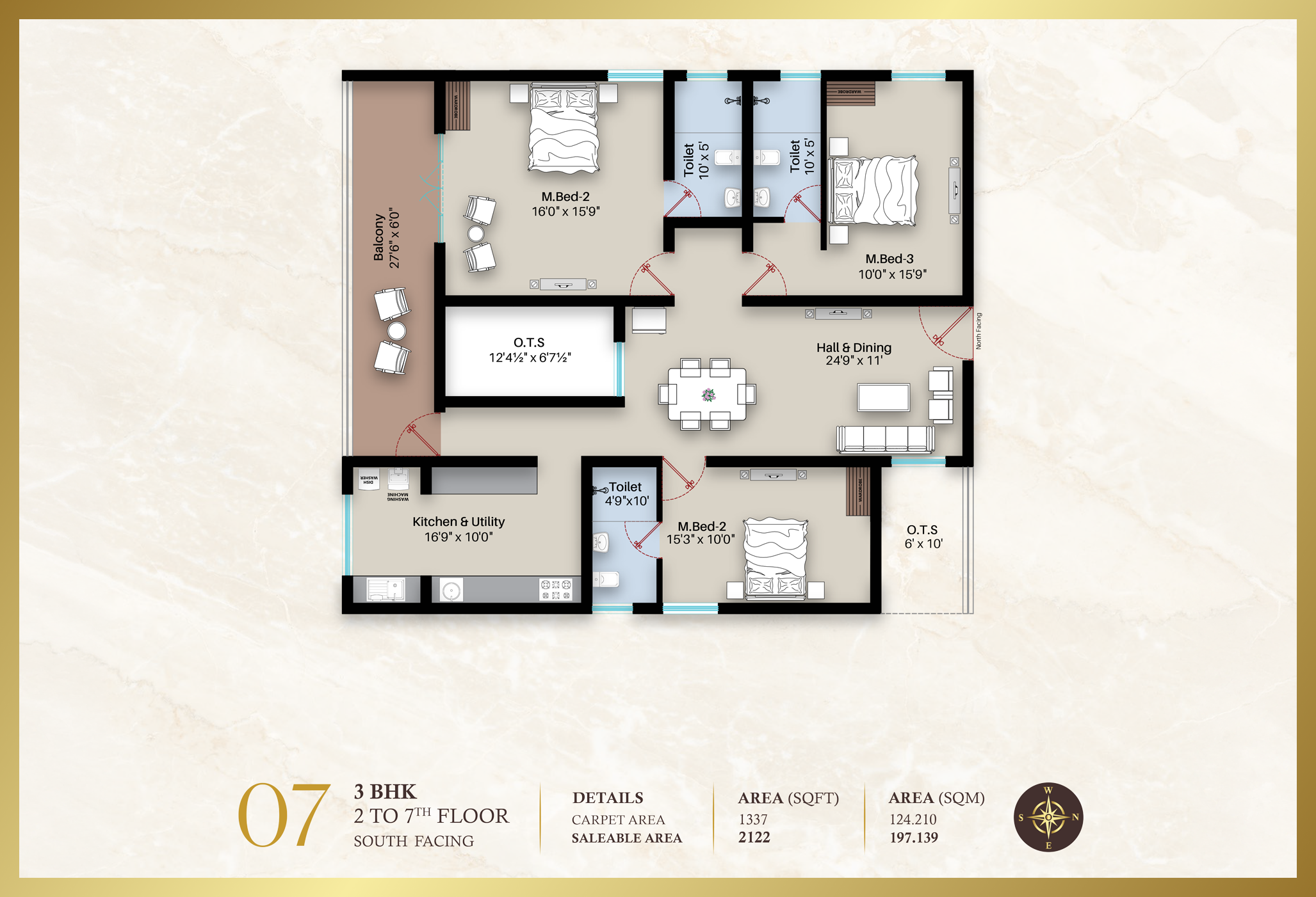 Beatriz Apartment 3BHK | South facing | 2122 sq-ft